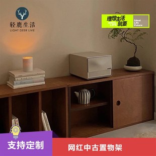 简约餐边柜组合实木柜子中古网红收纳柜侘寂风电视柜置物落地书架