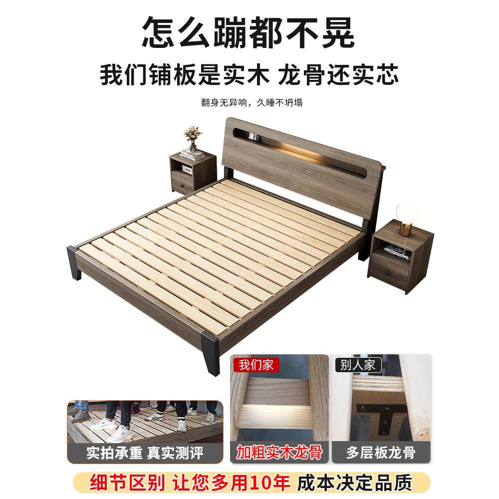 P--66实木床现代经简双人床.米工厂租直销约.出房济型.m单人床谚