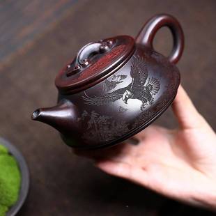 宜兴紫壶手原古红泥工矿刻绘鹏程万里08石瓢茶壶砂家用茶具直销
