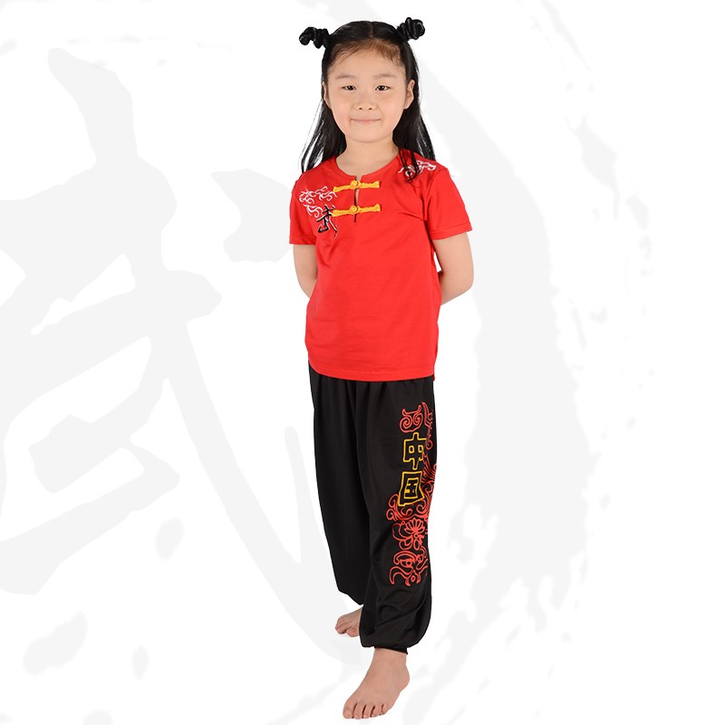 现货速发中国风儿童训练服 刺绣武术表演服 武馆训练 比赛套装 牛