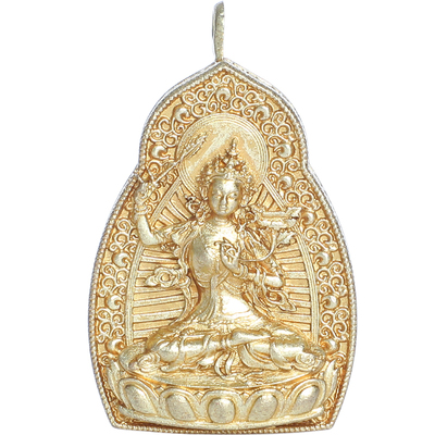 速发文殊菩萨佛像吊坠嘎乌盒藏饰纯铜鎏金文殊普贤挂件随身佛牌噶