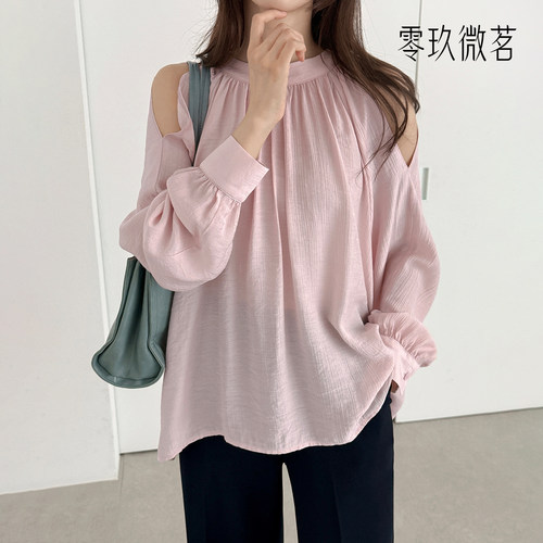 零玖微茗露肩灯笼袖显瘦长袖衬衫