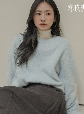 09women微胖大码打底休闲轻暖宽松羊毛针织衫圆领套头毛衣79023