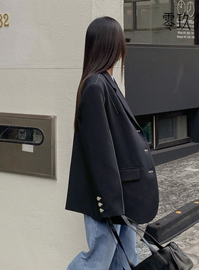 零玖微茗韩国大码新款西装宽松显瘦微胖MM中长款女西服外套78005