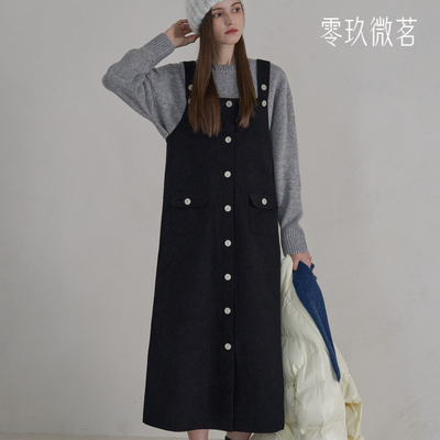 09women韩版简约加大码宽松连衣裙灯芯绒修身显瘦微胖mm长裙78504