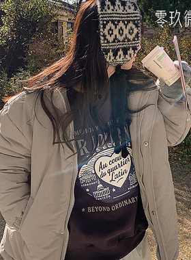 09women韩国大码女简约保暖连帽外套百搭冬季学生棉袄厚棉服85148
