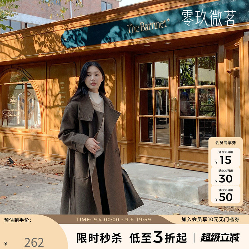 零玖微茗2025秋冬韩版大码呢子大衣翻领气质羊毛呢长款外套78461图片