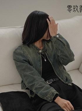 零玖微茗韩版大码水洗棉软牛仔外套圆领蓝色休闲女上衣秋款77879