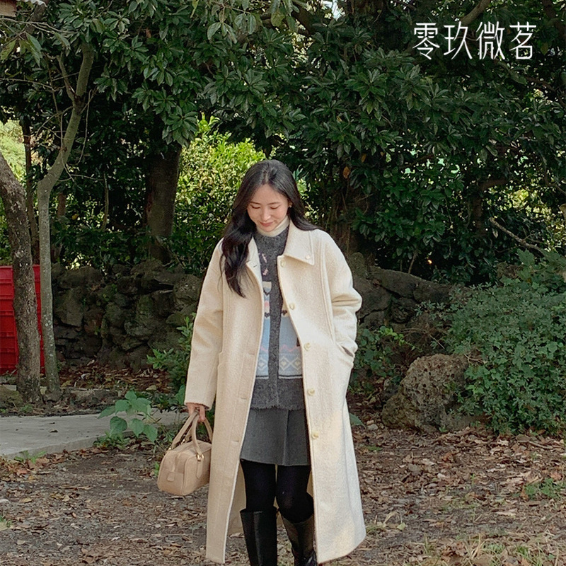 零玖微茗韩版秋冬微胖气质大衣宽松圈圈纱长款外套女加大码78922