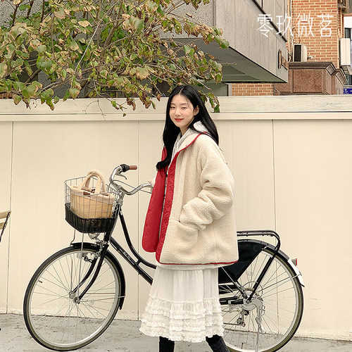 2025韩版大码休闲女装宽松舒适双面毛绒保暖夹克加绒厚外套79219