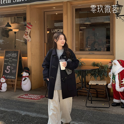 09women韩国大码牛角扣羊毛大衣