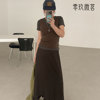 09women韩国大码荷叶开叉半身裙