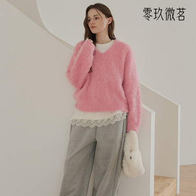 2025春09women小V领大码显瘦V领羊毛针织衫柔软套头毛衣79103