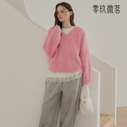 2025春09women小V领大码显瘦V领羊毛针织衫柔软套头毛衣79103