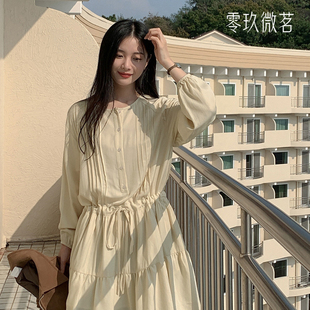 收腰连衣裙78429 零玖微茗韩版 2025秋春秋甜美柔软中长款 长袖 大码