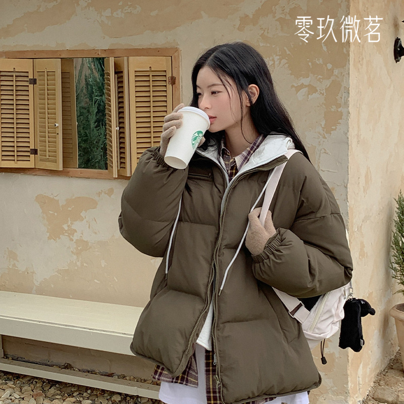 零玖微茗韩版冬季大码时尚假两件保暖休闲棉服连帽棉衣外套78687