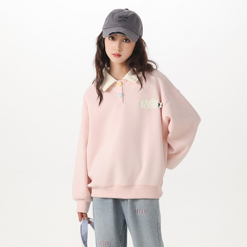 胖女童春秋卫衣中大童宽松大码上衣胖女孩Polo衫初中学生新款甜美