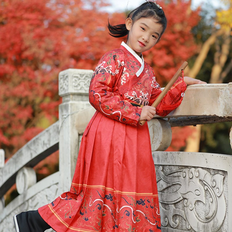 儿童汉服古装男童中国风明制交领女童唐装锦衣卫武侠龙纹服飞鱼服