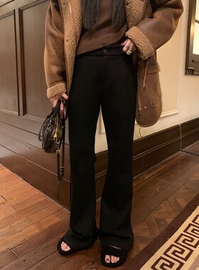 NAZ那子大码2025早春新款高腰显瘦胖mm黑色微喇裤直筒时尚休闲裤