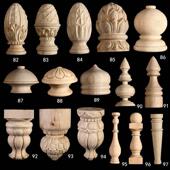 实木雕刻圆球车木圆桌脚床头柱装 扶手花头狮子 饰木雕吊挂楼梯美式