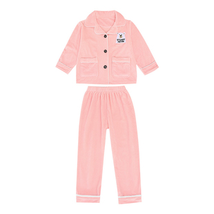 女童秋冬海岛绒绒睡衣儿童加绒保暖家居服中大童休闲短绒套装冬季