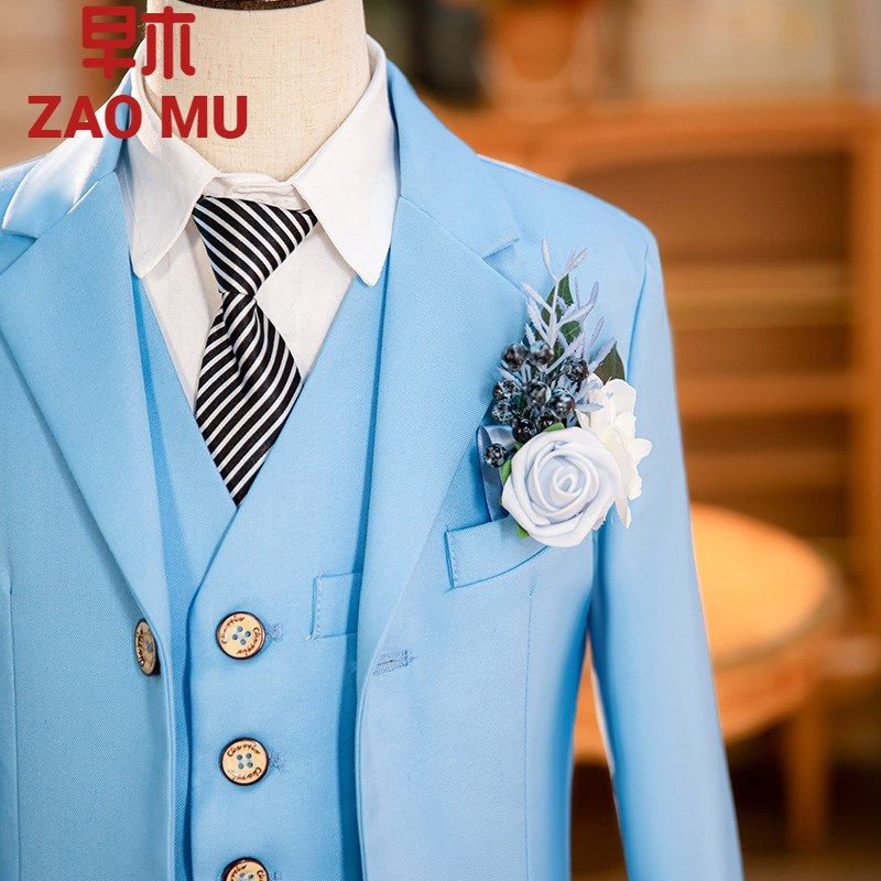 儿童西装套装男童花童礼服钢琴演出服主持人模特走秀洋气蓝粉红色