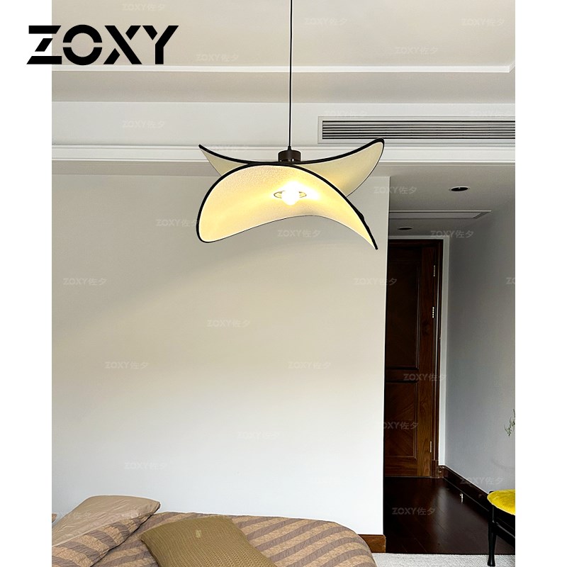 zoxy中古侘寂风卧室薯片荷叶吊灯南洋复古餐厅书房布艺灯法式客厅