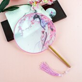 古风汉服团扇古装 舞蹈扇女半透明长柄流苏圆扇中国风古典旗袍扇子