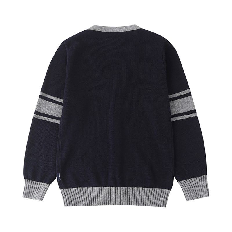 中小学英伦学院风男女童针织外套棉枣红间灰学生校服开衫长袖毛衣