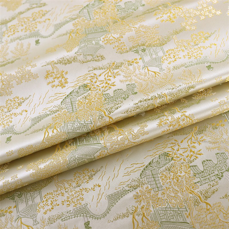 《FS021小桥风景》马甲上衣中式仿宋锦面料连衣裙旗袍提花缎布料