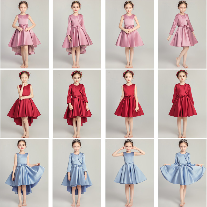 女童主持人晚礼服儿童走秀婚纱公主裙长袖小花童钢琴演出服洋气春