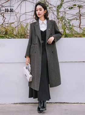 一电影一时装冬季新款灰色双面呢羊毛大衣毛呢外套女开春穿搭
