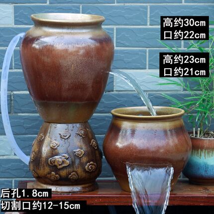 生态古法流水瀑布缸古法养鱼增氧循环摆件造景庭院diy过滤水培盆