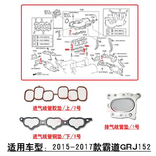 适用15~17款霸道普拉多7GR发动机进排气歧管胶圈衬垫催化接口垫