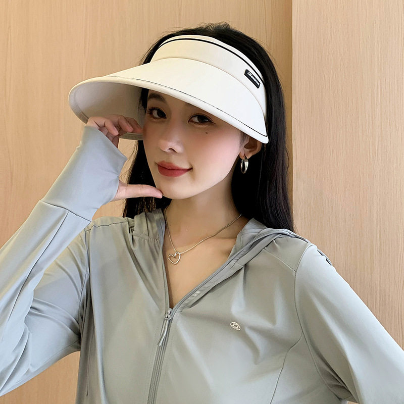 空顶防晒帽女防紫外线新款夏季专用遮阳帽骑车遮脸无痕一体太阳帽