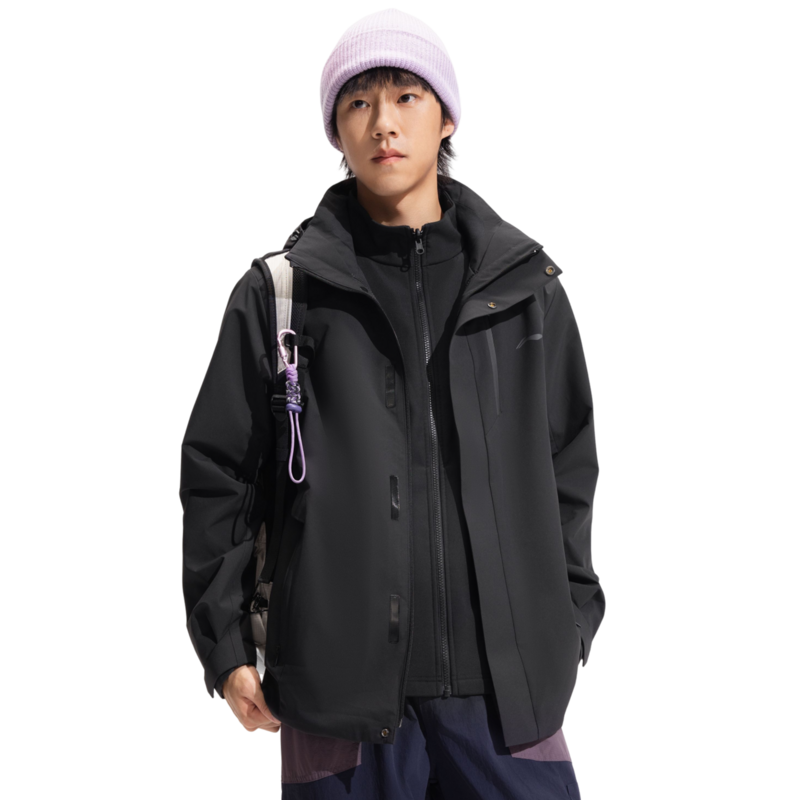 李宁LI-NING运动风衣男2025冬季新款防泼水三合一连帽夹克AWBV113