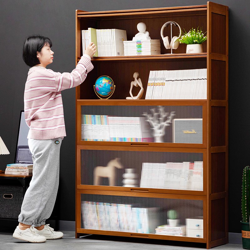 速发书架落物置地架书柜子家用儿童客木实厅简易卧室靠墙杂物柜展