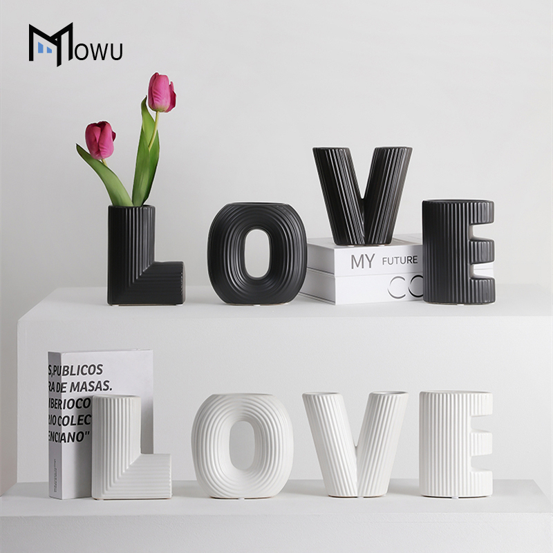 速发LOVE字母艺术摆奢轻件家居餐边柜工瓶品客厅白色花艺餐桌插花
