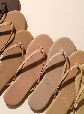 速发Swk尚r夏时e外穿凉拖简约夹脚平底沙滑度假防滩人字拖鞋