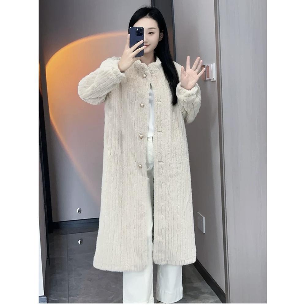 皮草外套女新款复古风加棉加厚环保仿貂绒大衣长款立领年轻高级感