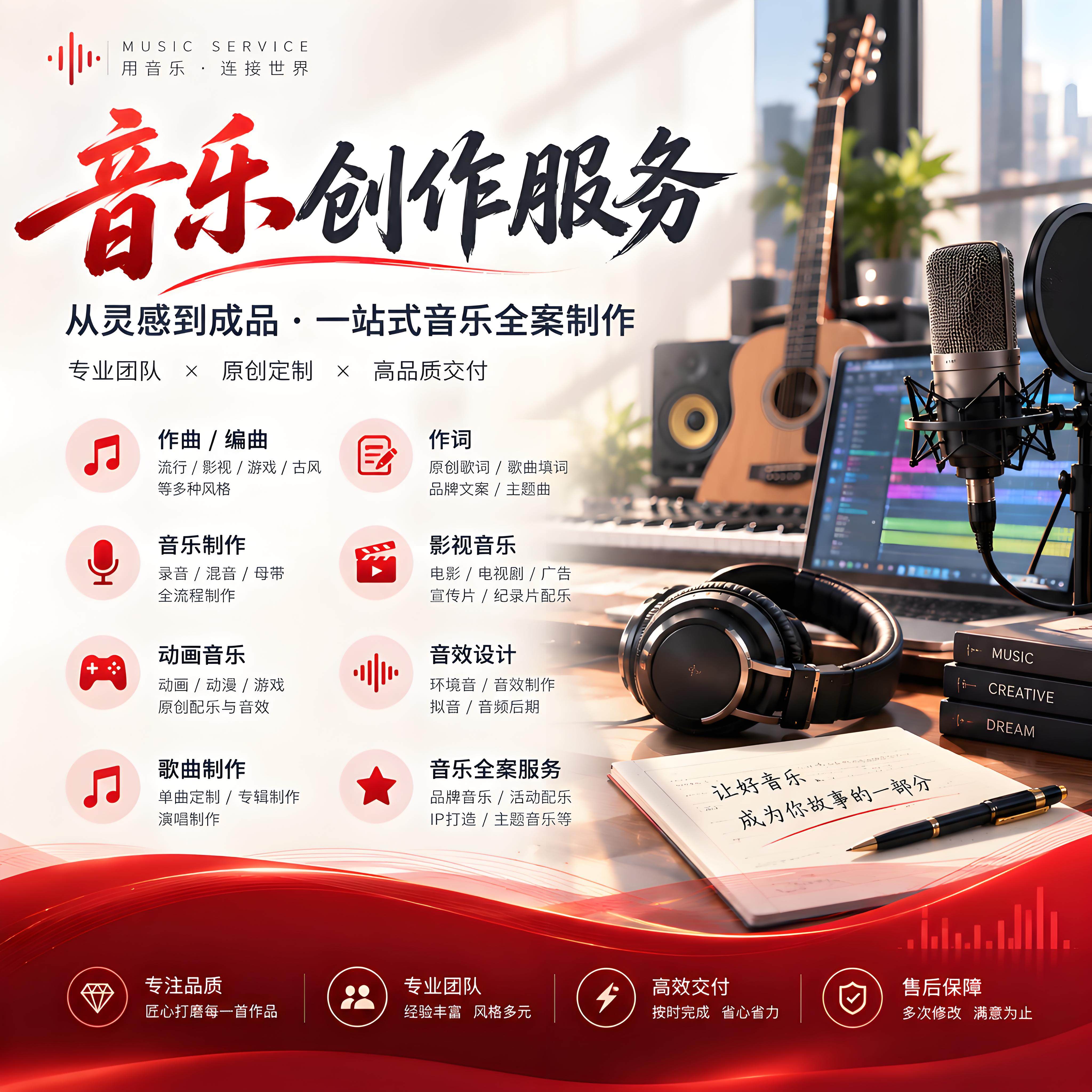 音乐创作制作服务编曲作词作曲图片动画视频全案制作