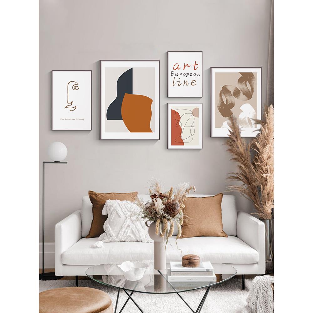 定做代简墙约客厅北装饰象抽创意组个性合画画壁画欧沙发背景墙现图片