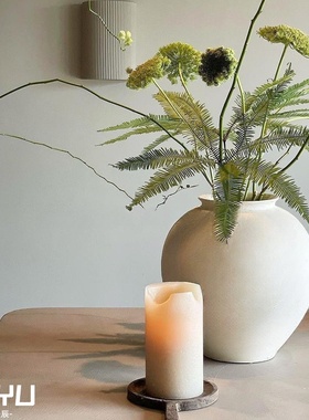 法式中古手工白色陶瓷复古陶罐侘寂风大花瓶花器高级感摆件大肚圆