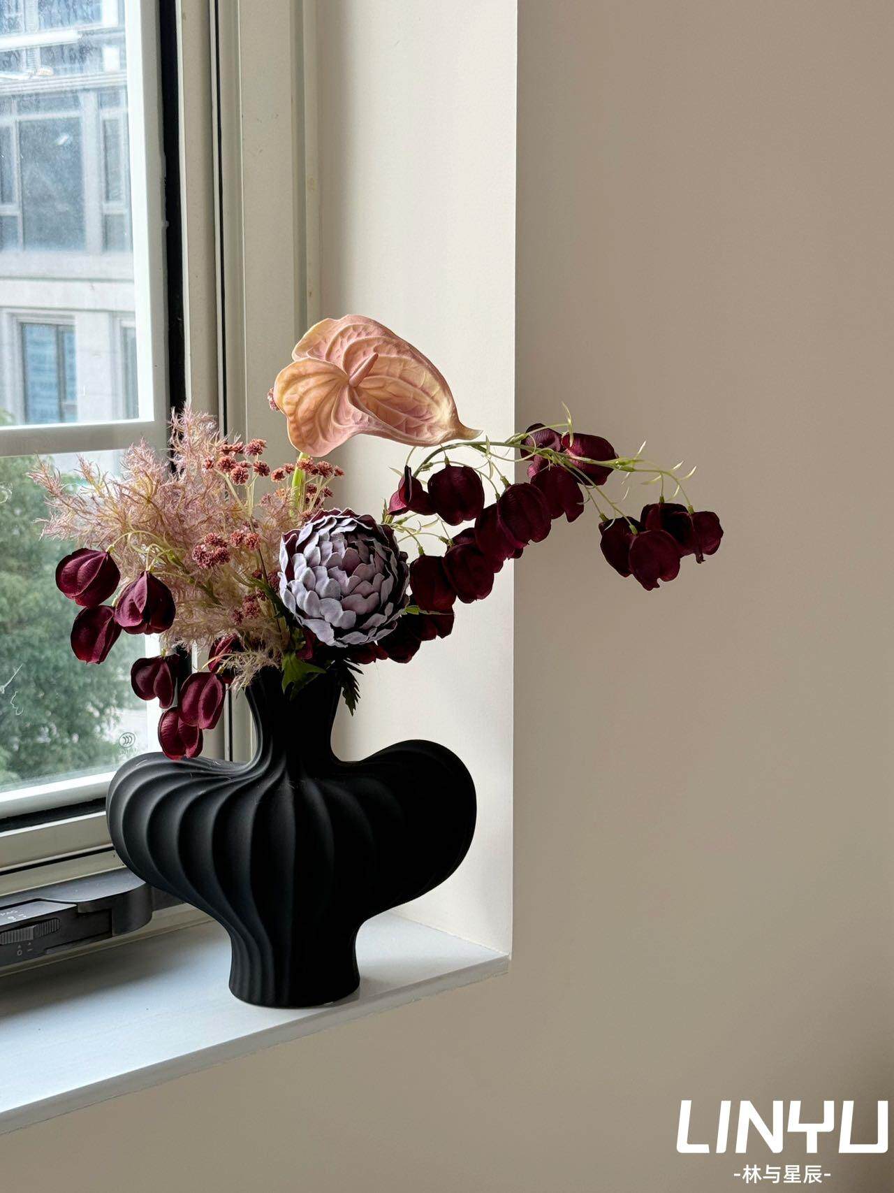 Lin和/设计师手系花束陶瓷花瓶集假花模拟花咖啡桌客厅装饰饰品