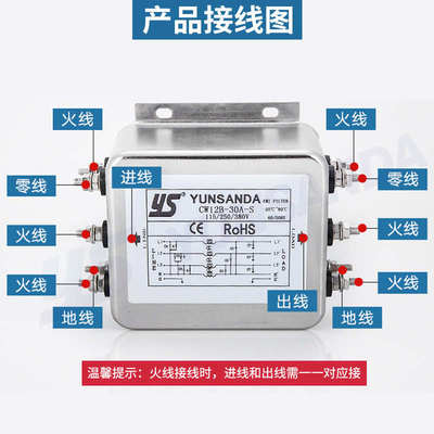 YUNSANDA交流三相四线电源滤波器220vemi电源净化器伺服滤波器380