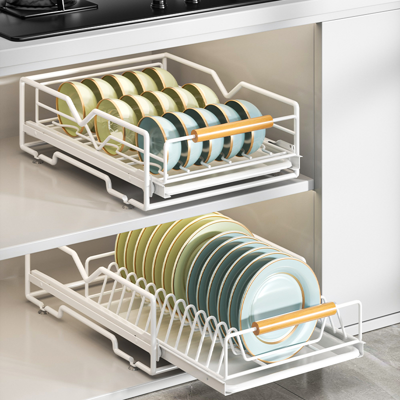 厨房抽拉碗碟收纳架抽屉内置碗架橱柜拉篮碗篮碗盘架沥水架置物架