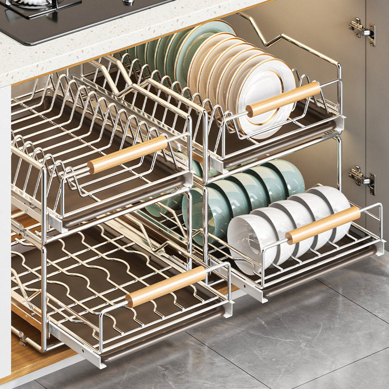 不锈钢碗碟收纳架厨房橱柜内置物架抽屉式拉篮抽拉碗盘柜沥水碗架,厨房/烹饪用具,碗架,淘宝优惠券,粉丝福利购,淘宝优惠卷
