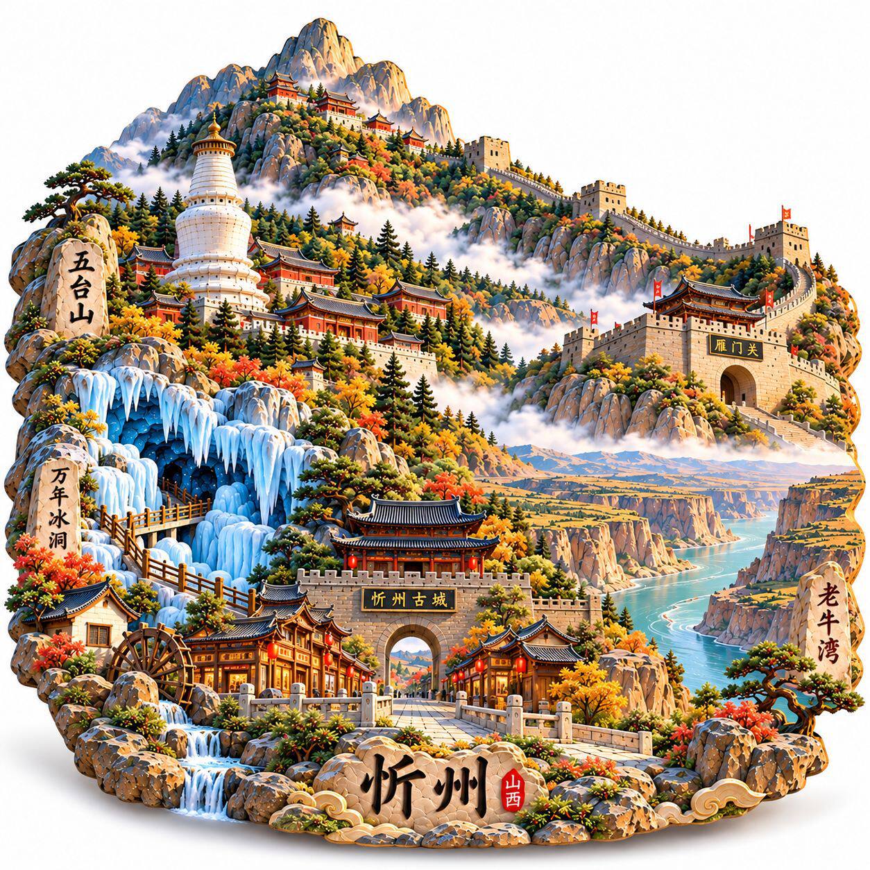 山西忻州旅游景点纪念冰箱贴磁吸