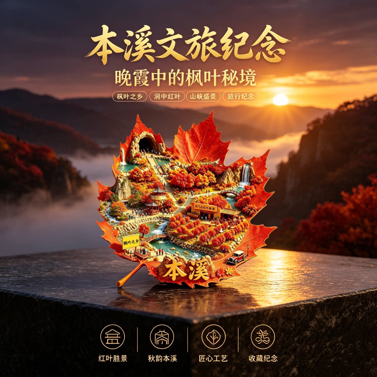 枫叶之乡本溪旅游景点纪念冰箱贴