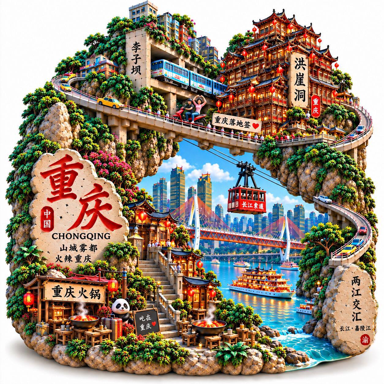 山城雾都重庆旅游纪念礼品冰箱贴